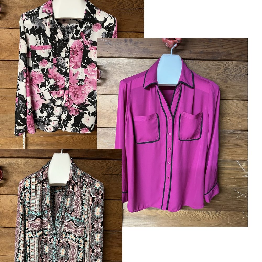 Women Lot 3 Dress Shirts long sleeve - Relativity XL and 1X - Roll Tab Sleeves